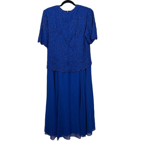 Vintage Brilliante by J.A. Beaded Dress Royal Blue Chiffon & Sequins 1X - Picture 3 of 6